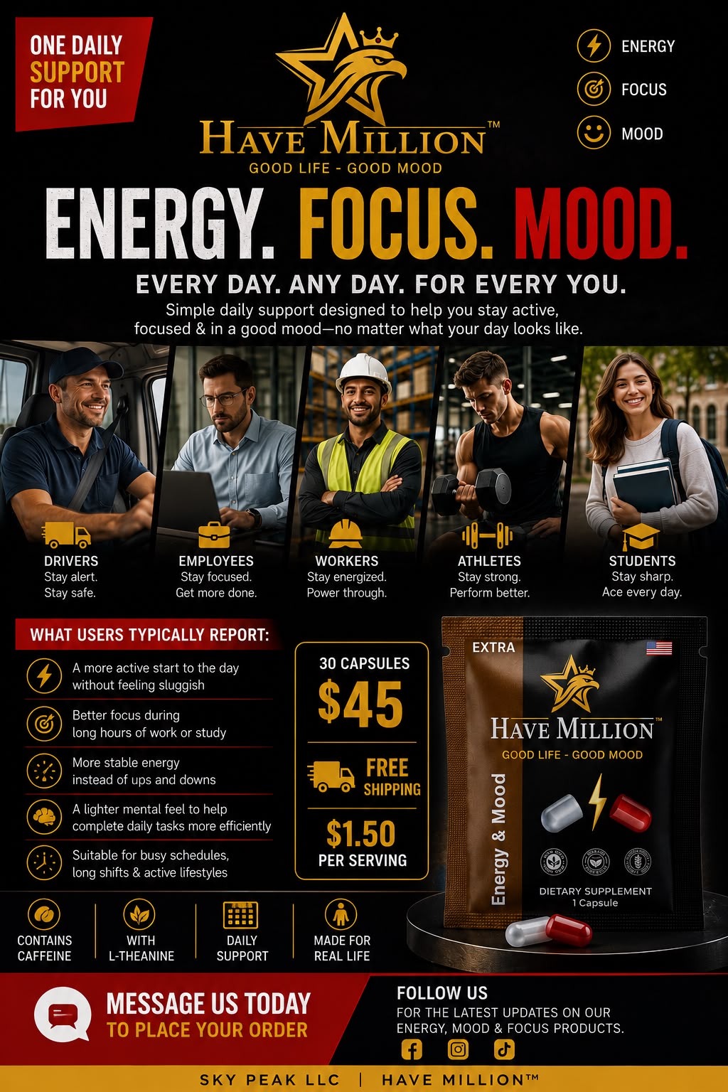 Have Million™ Energy + Mood
30-Day Supply | 1 Capsule Daily